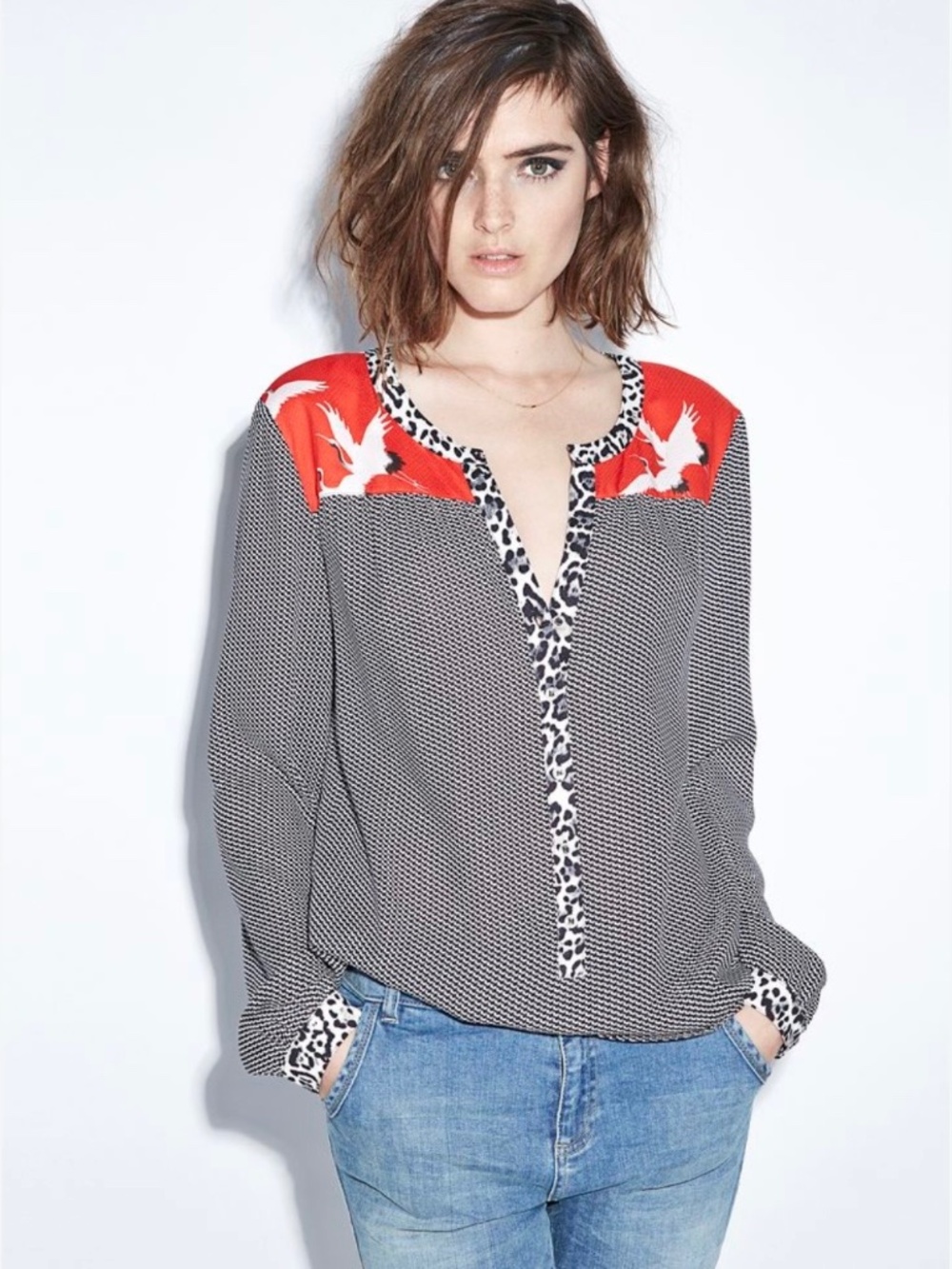OUI long-sleeve patterned VISCOSE blouse red black leopard